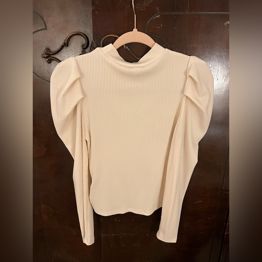 Cream Ribbed Long Sleeve Top - Picture 4 of 4
